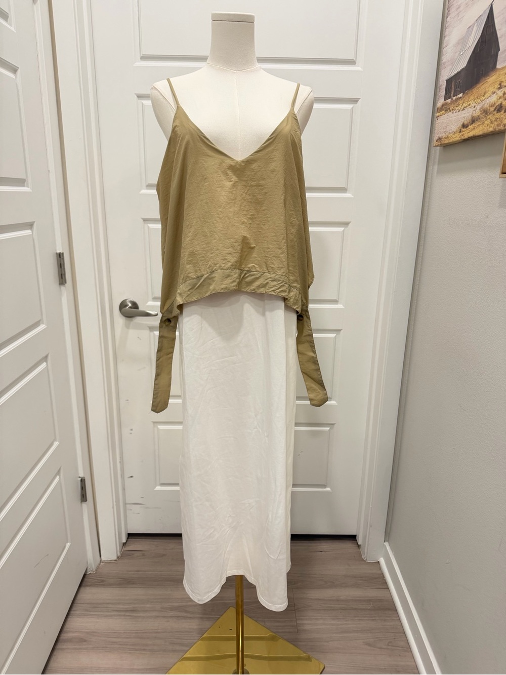Light Tan Cami & White Midi Dress - Picture 3 of 7
